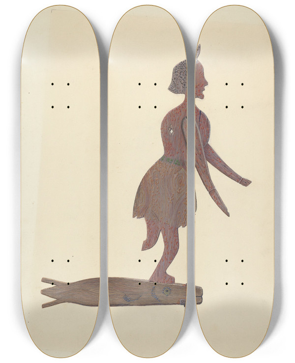 Triptych art skateboard deck of Roger Deats Weather Vane by Roger Deats