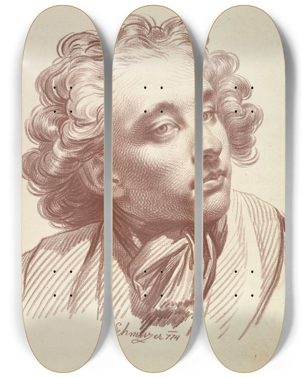 Triptych art skateboard deck of Jakob Matthias Schmutzer Head Of A Young Man Looking Right by Jakob Matthias Schmutzer (1733-1811)