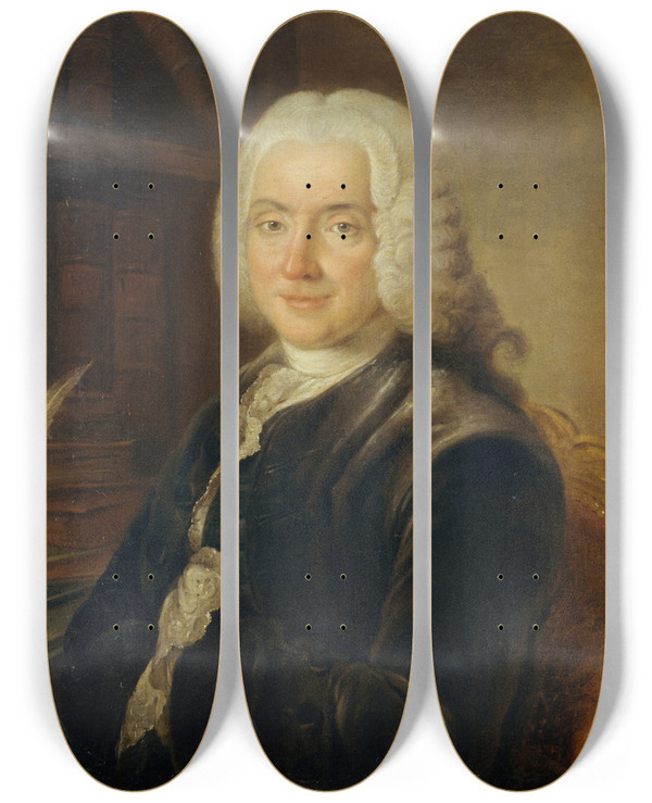 Triptych art skateboard deck of Claude Pougin De Saint Aubin Portrait Du Prsident Charlesjeanfranois Hnault 16851770 Magistrat Membre De Lacadmie Franaise by Claude Pougin De Saint Aubin (1685-1770)