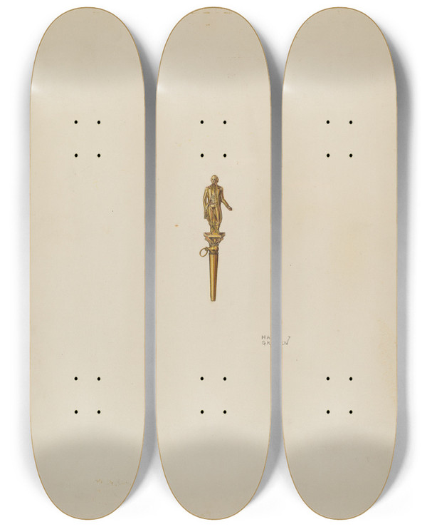 Triptych art skateboard deck of Harry Grossen Watch Key_4 by Harry Grossen