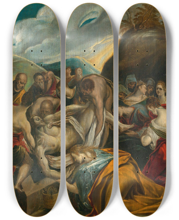 Triptych art skateboard deck of El Greco Domenikos Theotokopoulos The Entombment Of Christ by El Greco Domenikos Theotokopoulos (1540-1614)