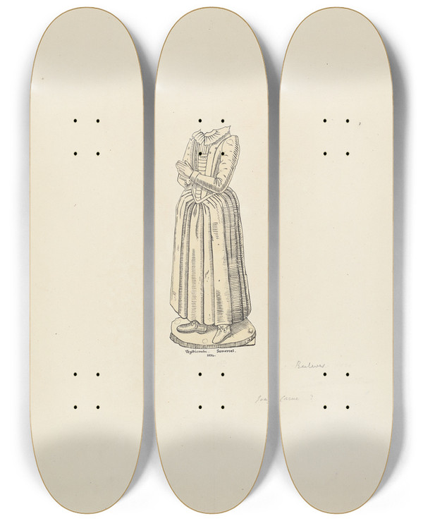 Triptych art skateboard deck of Rev James Bulwer One From A Volume Of Drawings And Prints_36 by Rev James Bulwer (1794-1879)