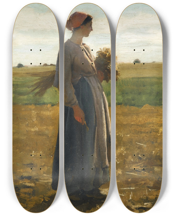 Triptych art skateboard deck of Jules Breton Jeune Femme Dans Les Champs_2 by Jules Breton (1827-1906)
