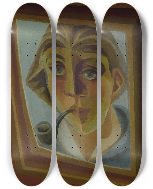 Triptych art skateboard deck of Juan Gris Lhomme La Pipe by Juan Gris (1887-1927)