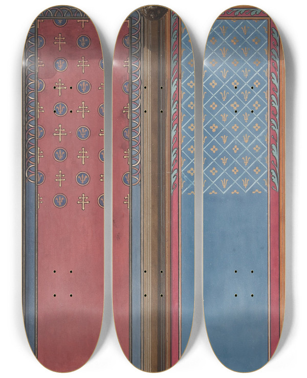 Triptych art skateboard deck of Julesedmondcharles Lachaise Design For The Painted Decoration Of Panels by Jules-Edmond-Charles Lachaise (1897)