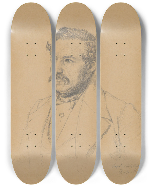 Triptych art skateboard deck of Christen Kbke Portrait Of Christophe Louis Engelhard Dalgas by Christen Kobke (1810-1848)