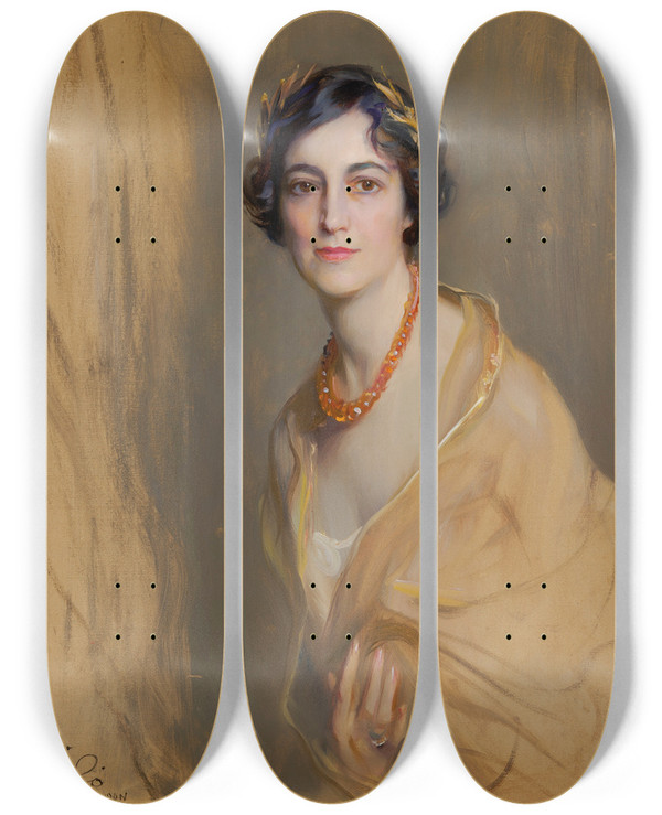 Triptych art skateboard deck of Philip Alexius De Lszl Portrait Of Mrs William Wickham Hoffman Ne Katherine Miller_1 by Philip Alexius de Lszl (1869-1937)