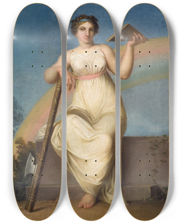 Triptych art skateboard deck of Nicolai Abildgaard Jurisprudence Allegorical Figure by Nicolai Abildgaard (1743-1809)
