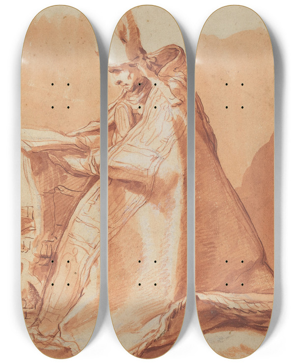 Triptych art skateboard deck of Abraham Bloemaert Seated Bishop by Abraham Bloemaert (1564-1651)
