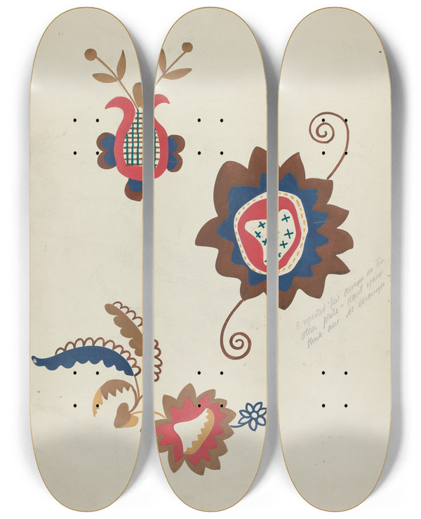 Triptych art skateboard deck of Majel G Claflin Colcha_12 by Majel G Claflin (1893-1941)