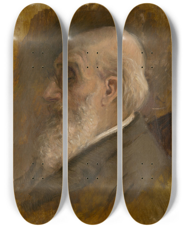 Triptych art skateboard deck of Ladislav Mednynszky Painters Father Profile With Pincenez by Ladislav Mednyanszky (1852-1919)