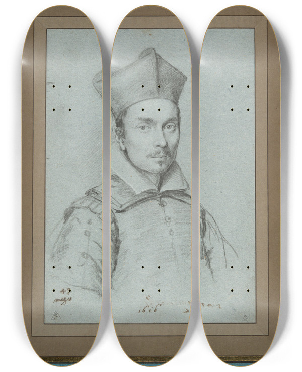 Triptych art skateboard deck of Ottavio Leoni Portrait Of An Ecclesiastic Perhaps Of The Mignanellifamily by Ottavio Leoni (1578-1630)