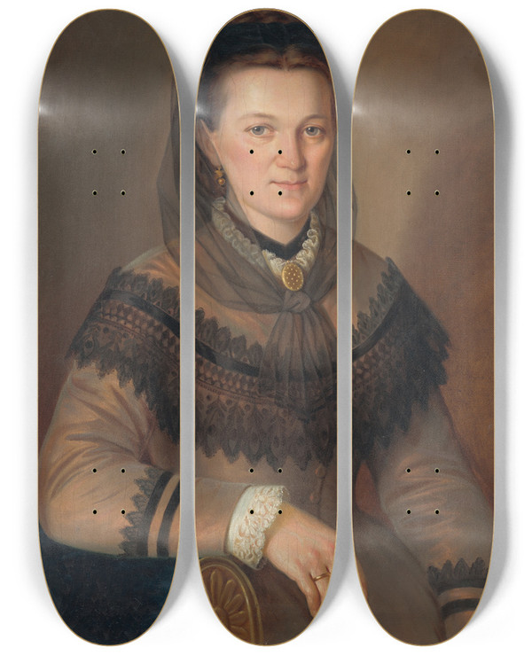 Triptych art skateboard deck of Peter Michal Boh Portrait Of Anna Philadelpha by Peter Michal Bohun (1822-1879)