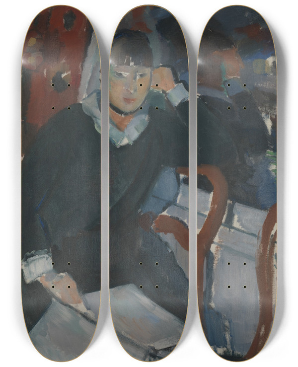 Triptych art skateboard deck of Rik Wouters Seated Woman At The Window by Rik Wouters (1882-1916)
