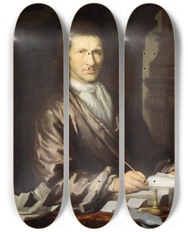 Triptych art skateboard deck of Cornelis Pronk Portrait Of A Man by Cornelis Pronk (1691-1759)