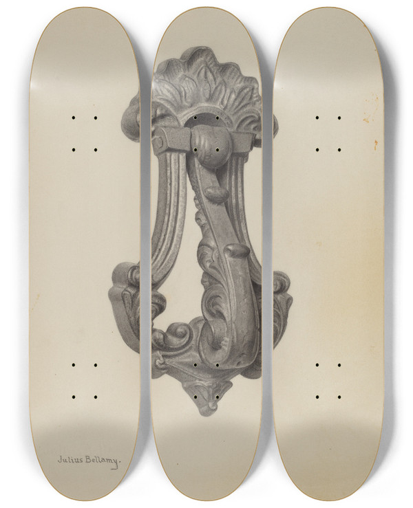 Triptych art skateboard deck of Julius Bellamy Door Knocker_1 by Julius Bellamy