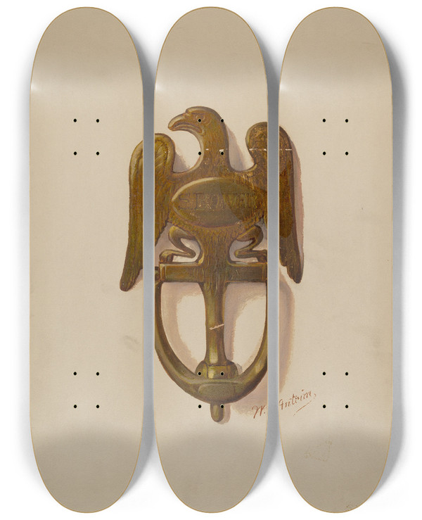 Triptych art skateboard deck of William L Antrim Door Knocker_2 by William L Antrim
