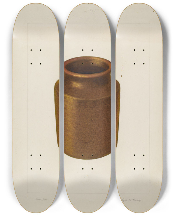 Triptych art skateboard deck of Ludmilla Calderon Small Earthen Jar by Ludmilla Calderon
