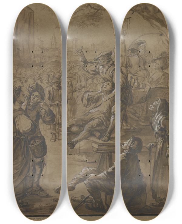 Triptych art skateboard deck of Johann Jakob Dorner The Elder The Dentist by Johann Jakob Dorner The Elder