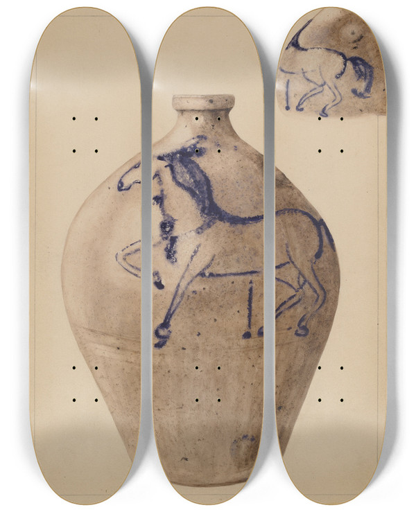 Triptych art skateboard deck of Yolande Delasser Jug_17 by Yolande Delasser (1935)