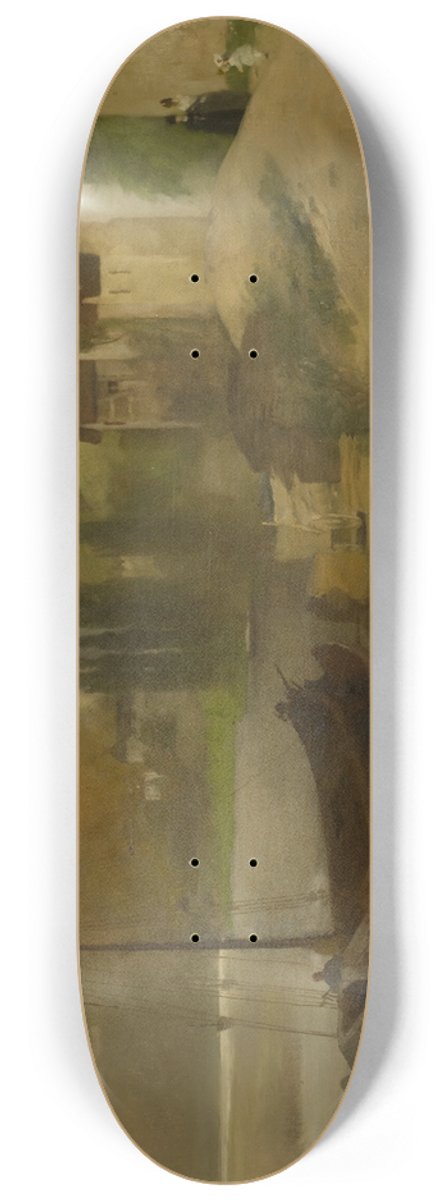 Ernst Schiess - Landscape at the Main River 8.25 inch art skate deck