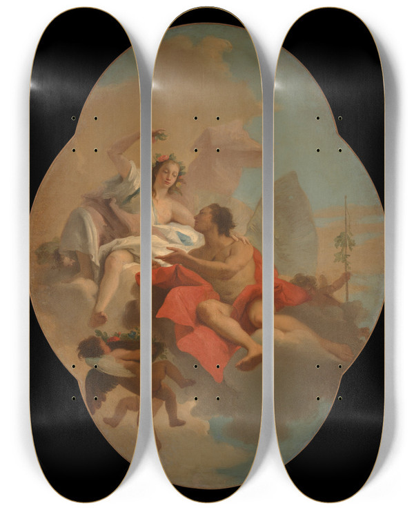 Triptych art skateboard deck of Giovanni Domenico Tiepolo Flora Andzephyr_2 by Giovanni Domenico Tiepolo (1727-1804)