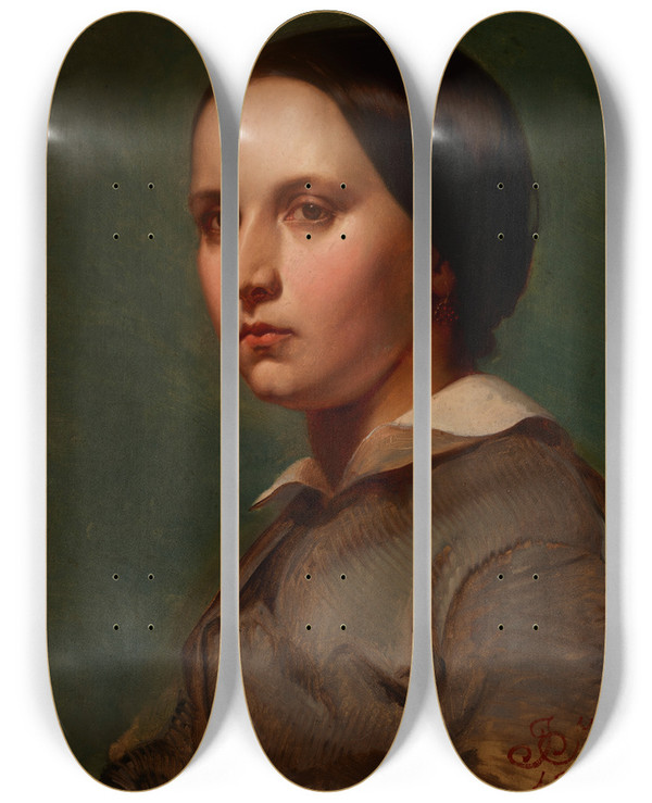 Triptych art skateboard deck of Jan Matejko Portrait Of Maria Matejko by Jan Matejko (1838-1893)
