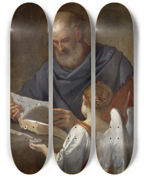 Triptych art skateboard deck of Simone Cantarini Saint Matthew And The Angel by Simone Cantarini (1612-1648)