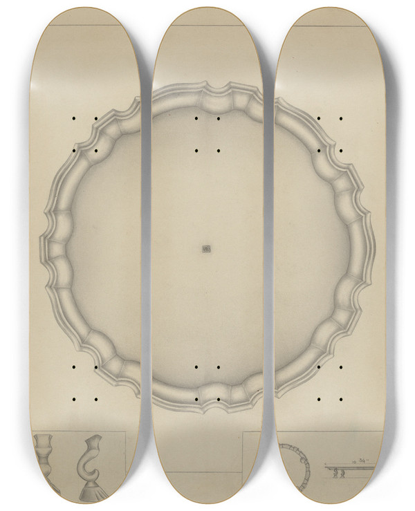 Triptych art skateboard deck of Milton Grubstein Silver Salver by Milton Grubstein