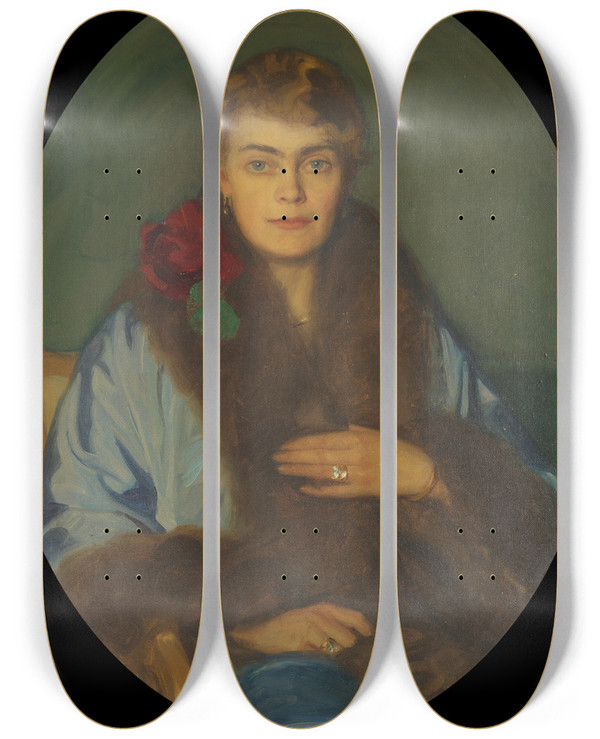 Triptych art skateboard deck of Bernhard Sterman Portrait Of Hilda Sterman_4 by Bernhard Osterman (1870-1938)