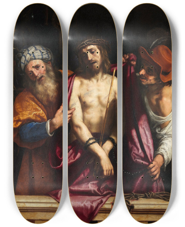Triptych art skateboard deck of Cigoli Ludovico Cardi Ecce Homo by Cigoli (Ludovico Cardi) (1559-1613)
