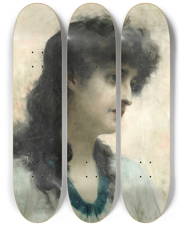 Triptych art skateboard deck of Solomon Joseph Solomon Portrait Of A Lady by Solomon Joseph Solomon (1860-1927)