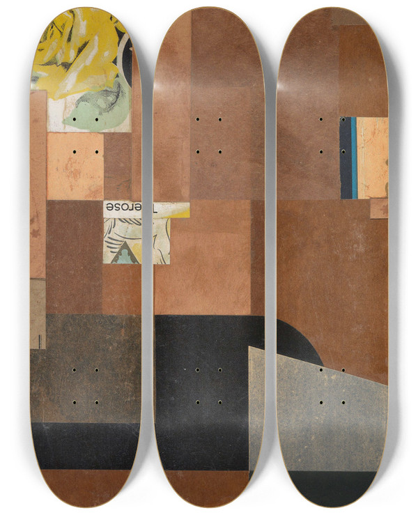 Triptych art skateboard deck of Kurt Schwitters Tea Rose by Kurt Schwitters (1887-1948)