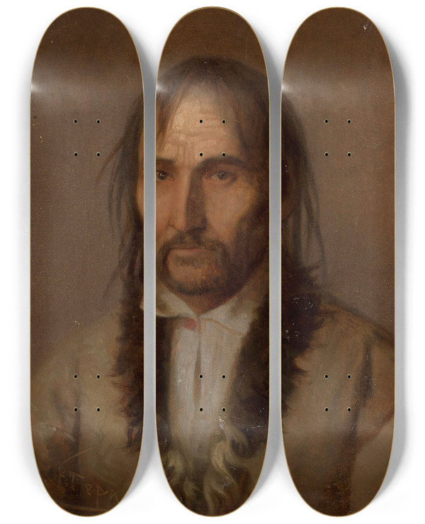 Triptych art skateboard deck of Franciszek Tepa Head Of A Highlander by Franciszek Tepa (1829-1889)