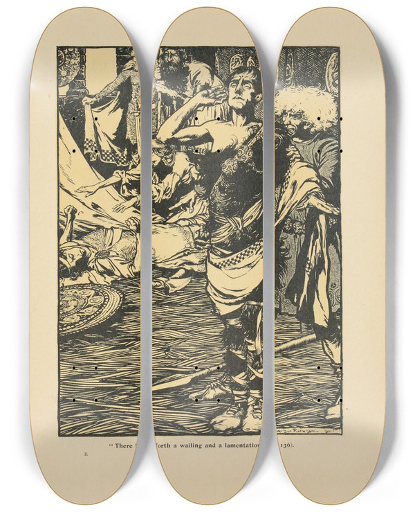 Triptych art skateboard deck of Arthur Rackham There Broke Forth A Wailing And A Lamentation by Arthur Rackham (1867-1939)