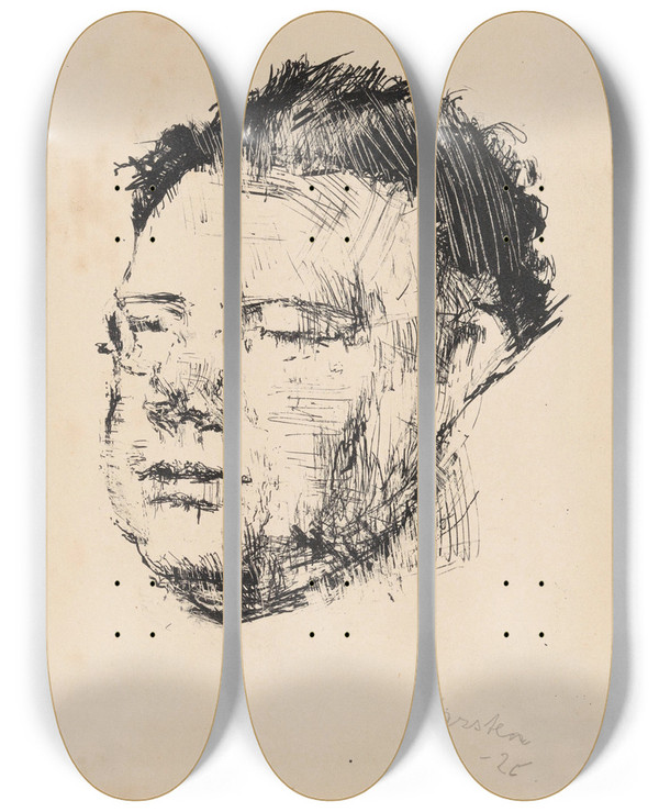 Triptych art skateboard deck of Ludvig Karsten Erik Stryberg by Ludvig Karsten (1876-1926)