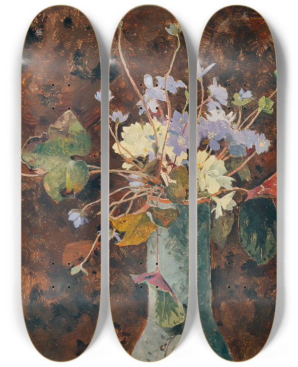 Triptych art skateboard deck of Eduard Zetsche Frhlingsblten by Eduard Zetsche (1844-1927)