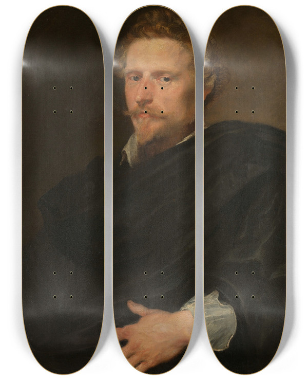 Triptych art skateboard deck of Anthony Van Dyck Portrait Of A Man_2 by Anthony Van Dyck (1599-1641)