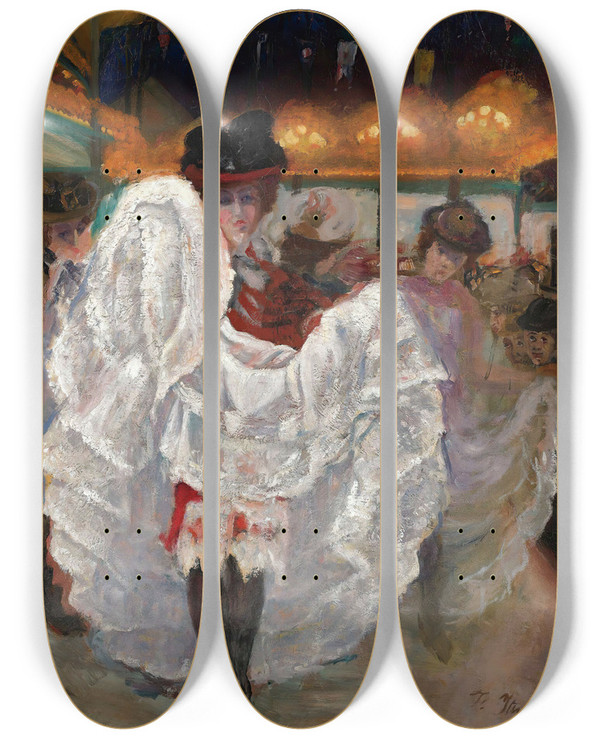 Triptych art skateboard deck of Francisco Iturrino Le Cancan by Francisco Iturrino (1864-1924)