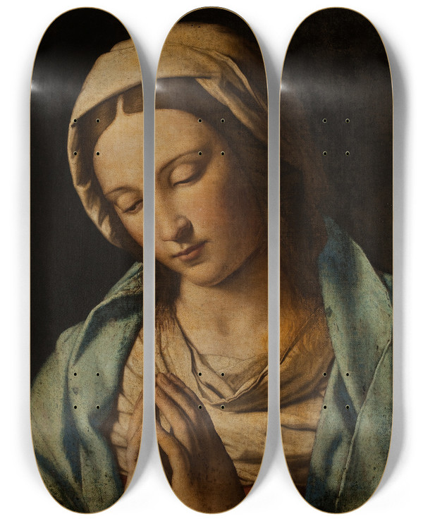 Triptych art skateboard deck of Giovanni Battista Salvi Da Sassoferrato Praying Virgin by Giovanni Battista Salvi Da Sassoferrato (1609-1685)
