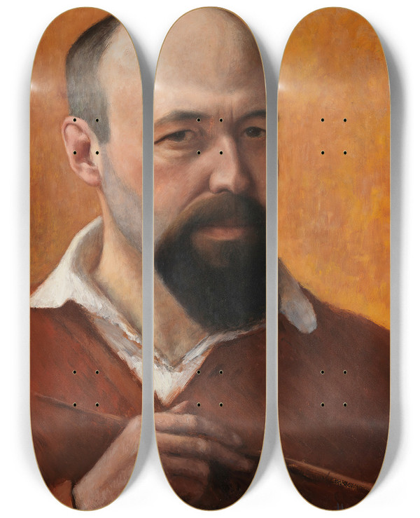 Triptych art skateboard deck of Hugo Simberg Selfportrait_2 by Hugo Simberg (1873-1917)