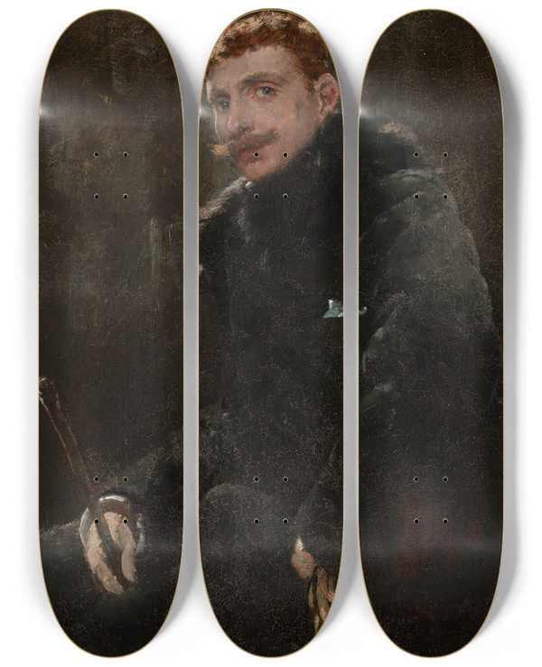 Triptych art skateboard deck of Frederick Porter Vinton Portrait Of A Gentleman by Frederick Porter Vinton (1846-1911)