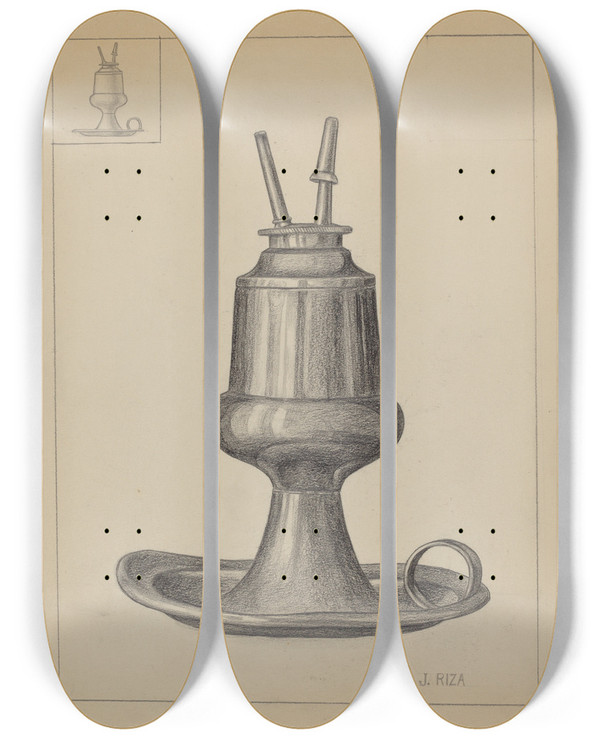 Triptych art skateboard deck of Janet Riza Lamp by Janet Riza (20-)