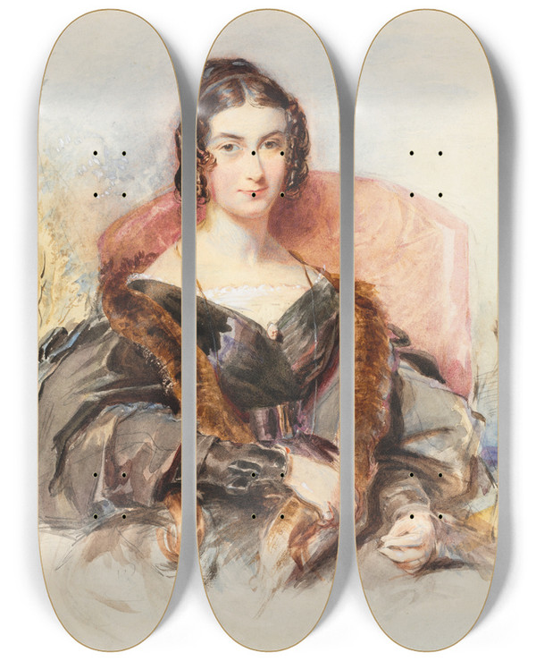 Triptych art skateboard deck of George Richmond Portrait Of A Woman by George Richmond (1809-1896)