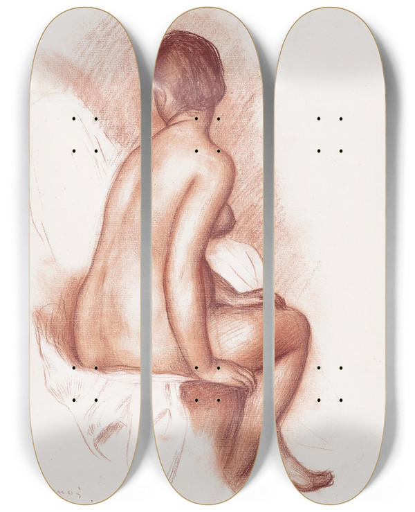 Triptych art skateboard deck of Pierreauguste Renoir Femme Assise Baigneuse Assise Vue De Dos by Pierre-Auguste Renoir (1841-1919)