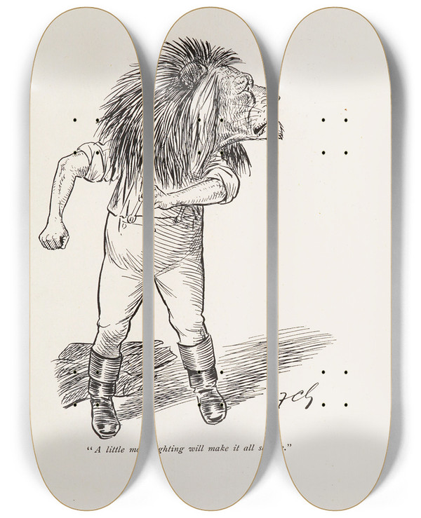 Triptych art skateboard deck of Sir Wilfrid Lawson Cartoons In Rhyme And Line Pl37 by Sir Wilfrid Lawson (1829-1906)
