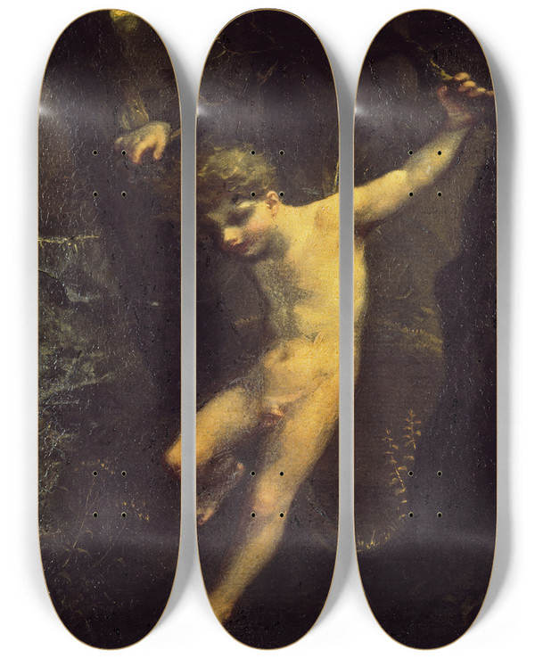 Triptych art skateboard deck of Pierrepaul Prudhon The Zephyr by Pierre-Paul Prud'hon (1758-1823)