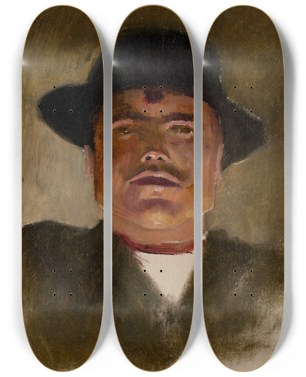 Triptych art skateboard deck of Ladislav Mednynszky Spi Peasant In A Hat by Ladislav Mednyanszky (1852-1919)