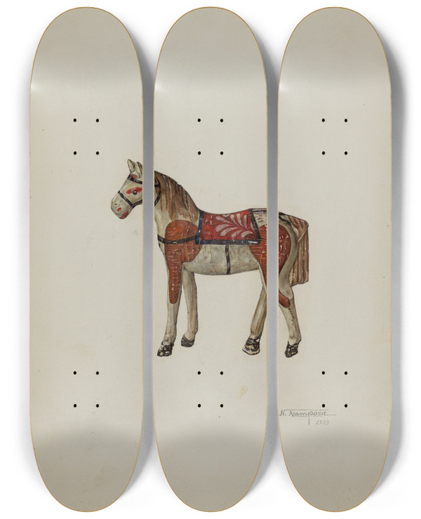 Triptych art skateboard deck of Nicholas Acampora Toy Shetland Pony by Nicholas Acampora