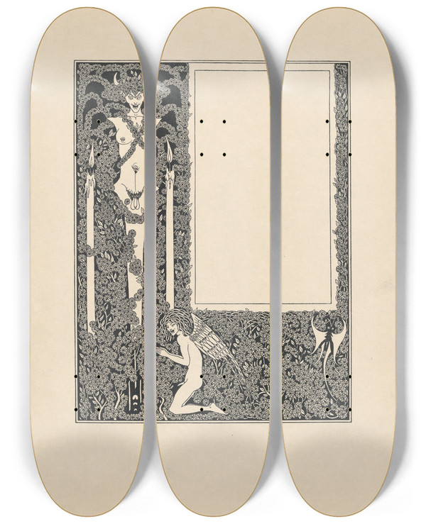 Triptych art skateboard deck of Aubrey Vincent Beardsley Illustration To Salome By Oscar Wilde 4 by Aubrey Vincent Beardsley (1872-1898)